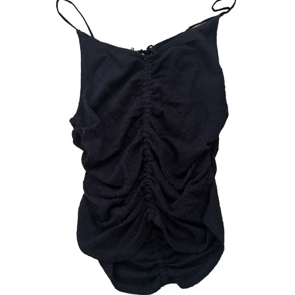 Free People Ruched Tank Top with tie keyhole front sz. L - Picture 2 of 2